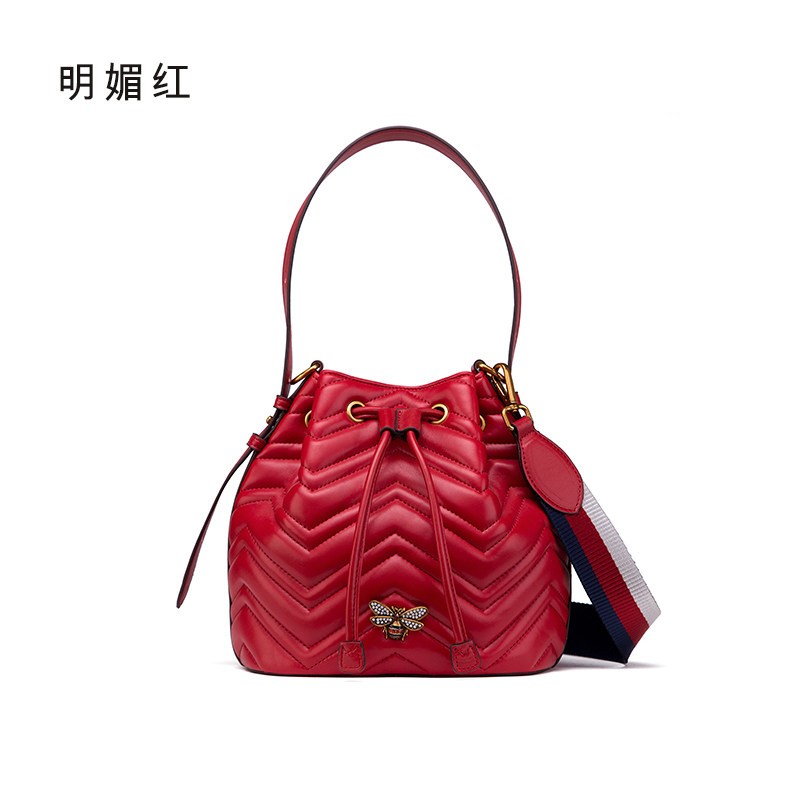 拉菲斯汀2018新款水桶包女斜跨包韩版时尚潮简约百搭个性手提包包_5 明媚红