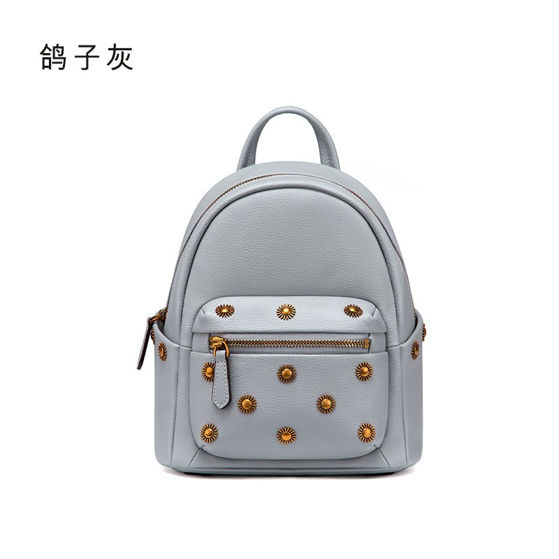 拉菲斯汀迷你小包女双肩包韩版潮休闲铆钉包包2018新款时尚小背包 鸽子灰