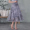 烟花烫半身裙夏女2018新款女装印花网纱大摆中长款a字裙乐琪3822120 XXL 灰色印花