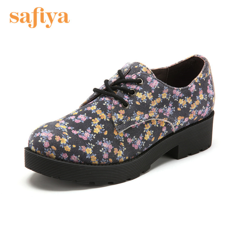 索菲娅Safiya春夏牛皮中跟系带印花单鞋女SF53112002 黑色 37