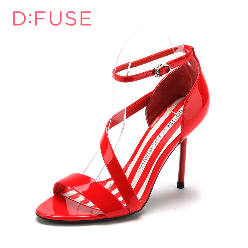 迪芙斯D:FUSE牛皮圆头高跟搭扣纯色凉鞋女DF52112008_PiV44 粉红色 36