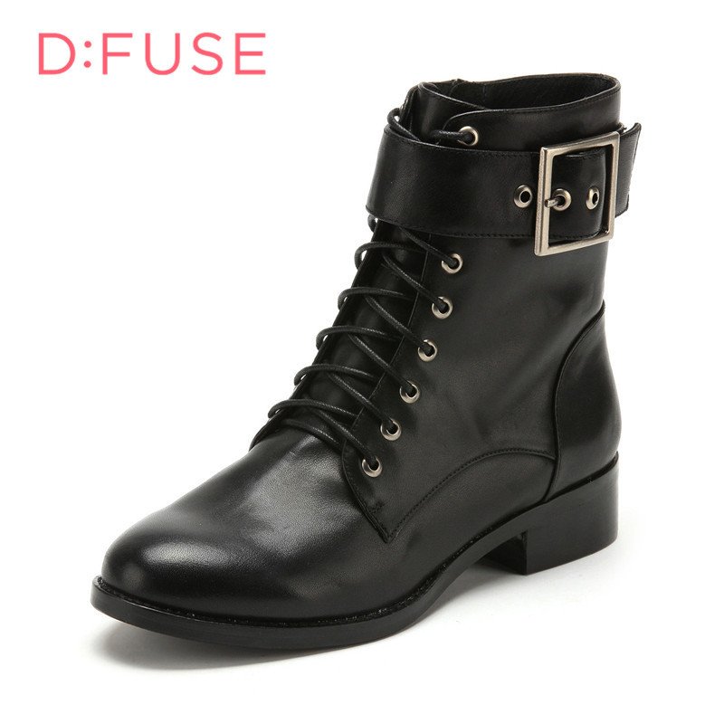 迪芙斯D:FUSE牛皮尖头低跟系带交叉绑带深口女鞋DF54115001 黑色 37