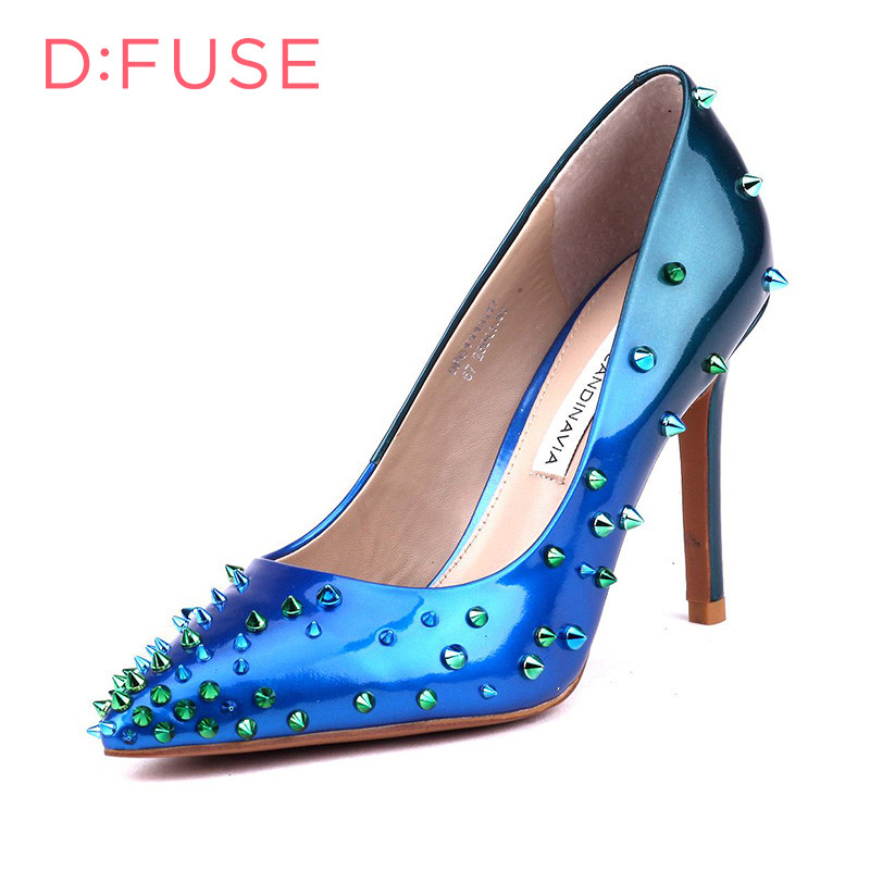 D:FUSE/迪芙斯春季牛皮浅口尖头超高跟单鞋女鞋DF61113117 67海水绿色 39