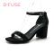 D：Fuse/迪芙斯夏羊反绒一字带露趾粗跟女凉鞋DF72115317 黑色 37