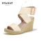 St&Sat/星期六凉鞋夏季高跟草编坡跟一字带凉鞋女鞋子SS62118169 米白色 34