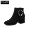 星期六ST&SAT冬短靴女羊反绒圆头粗高跟女靴SS74116710 10黑色 39