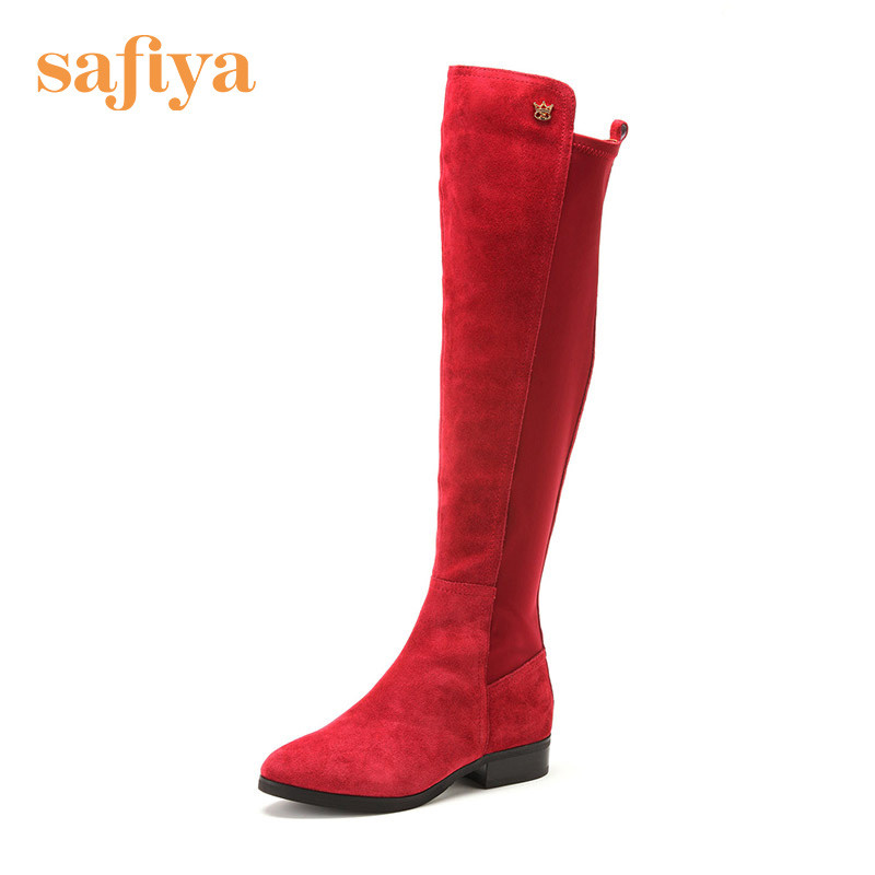 索菲娅Safiya布/牛皮圆头低跟松紧带纯色深口女鞋SF44110004 红色 34