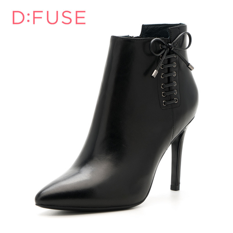 迪芙斯D:FUSE羊皮尖头超高拉链交叉绑带深口女鞋DF64117373 黑色 37