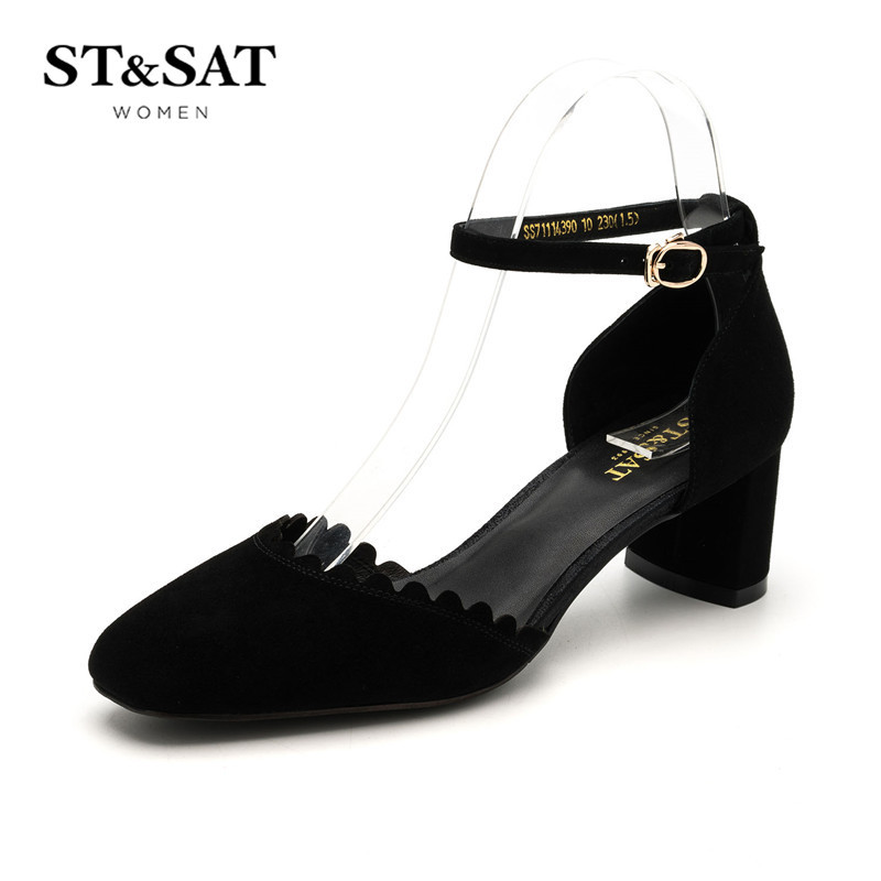 St&Sat/星期六商场同款稳固粗跟时尚女鞋凉鞋中后空SS71114390 黑色 37