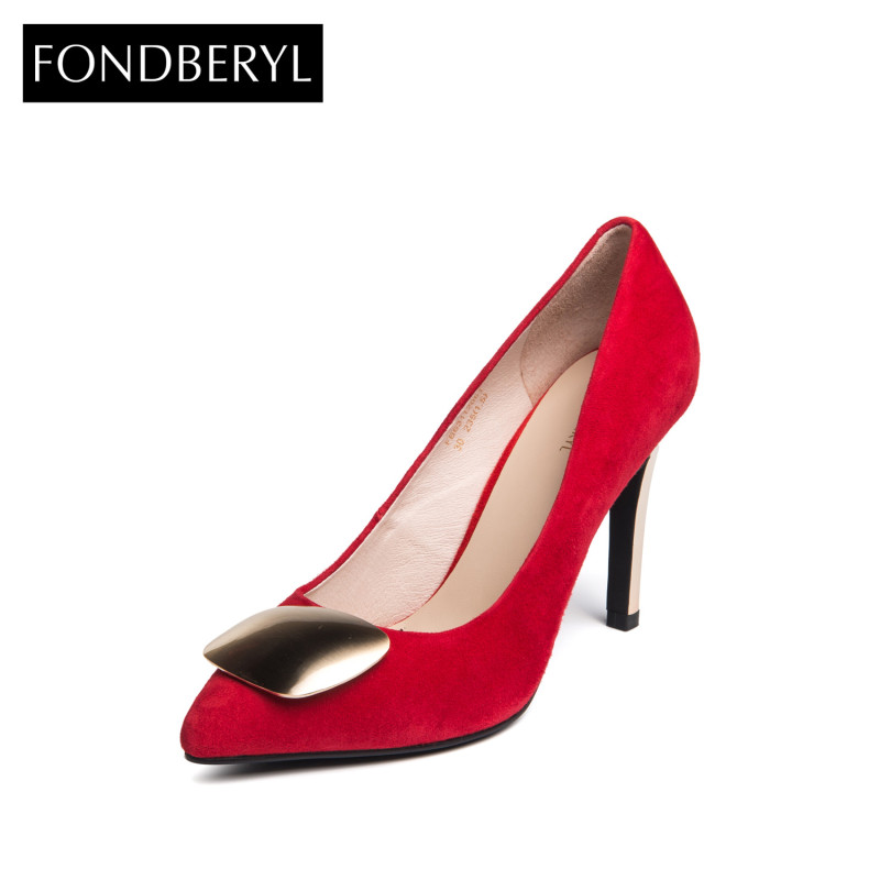 Fondberyl/菲伯丽尔绒面羊皮尖头浅口高跟女单鞋FB63112061 30红色 36