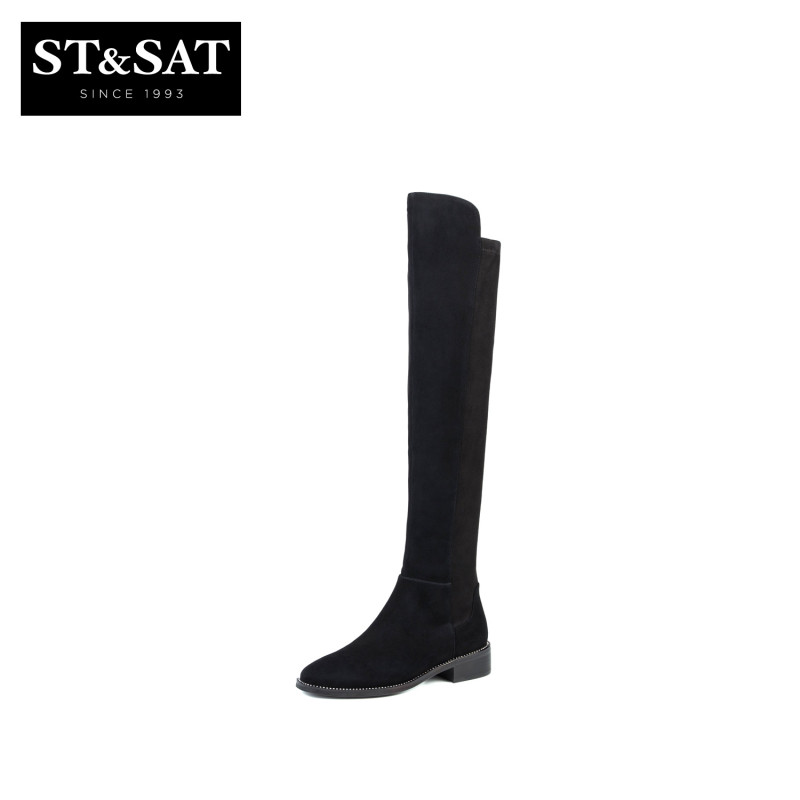 St&Sat/星期六冬款羊反绒优雅过膝长靴女靴子SS74117426 10黑色 39