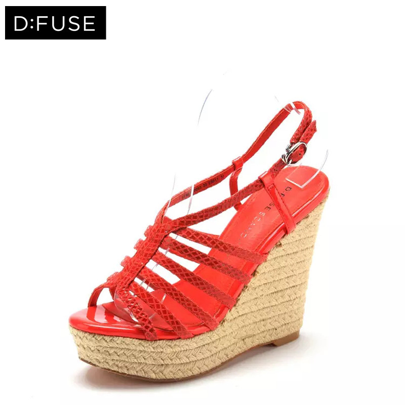 D：Fuse/迪芙斯夏季新款牛皮简约露趾高跟凉鞋女鞋DF42110065 30红色 38