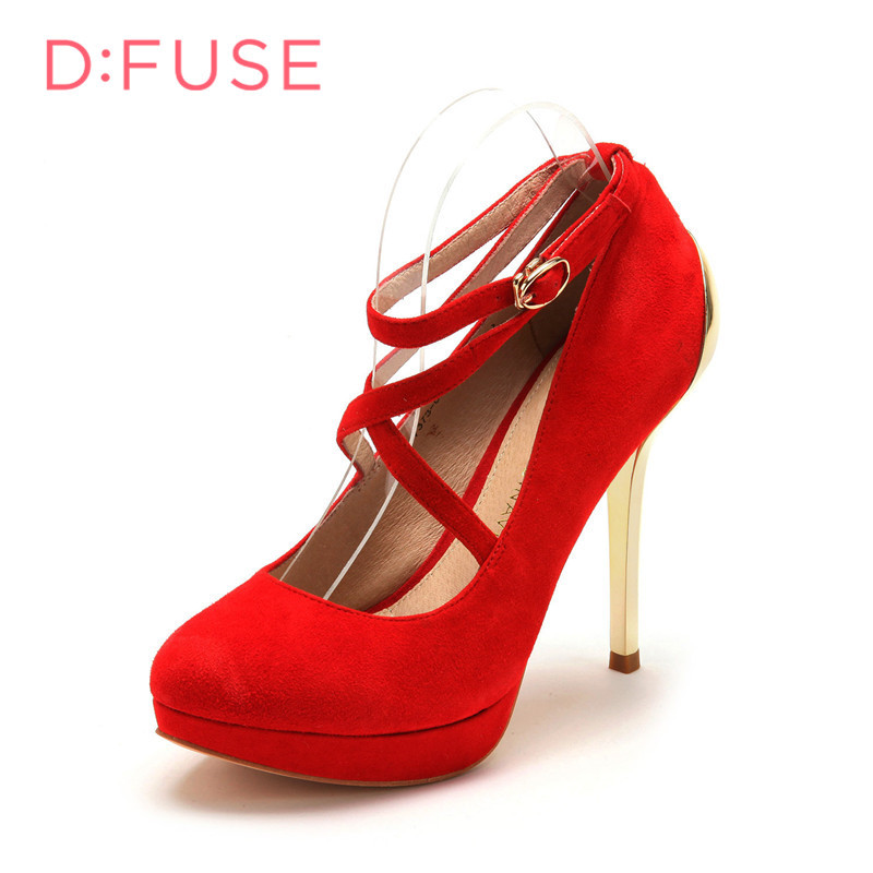 D：Fuse/迪芙斯羊皮高跟浅口女鞋单鞋410077373 红色 34