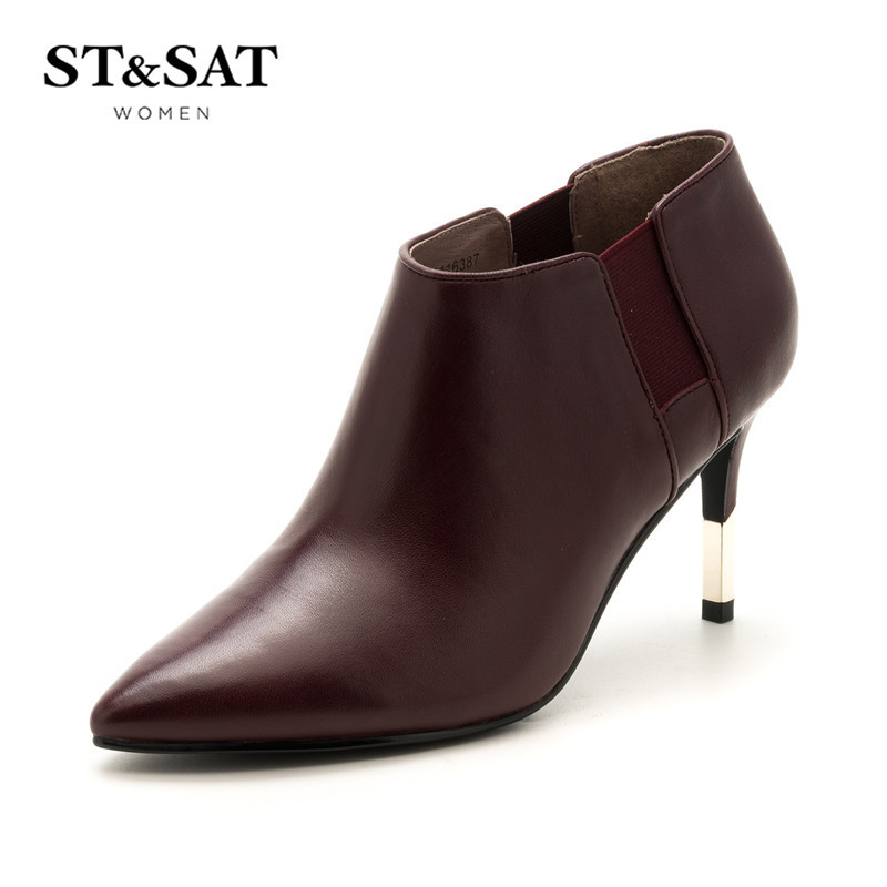 St&Sat/星期六尖头细高跟短靴女靴子SS73116387 红色 39