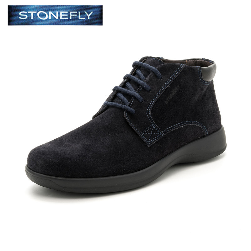 斯通富来STONEFLY牛皮尖头低跟套脚绑带短靴男鞋SD64127629 蓝色 38