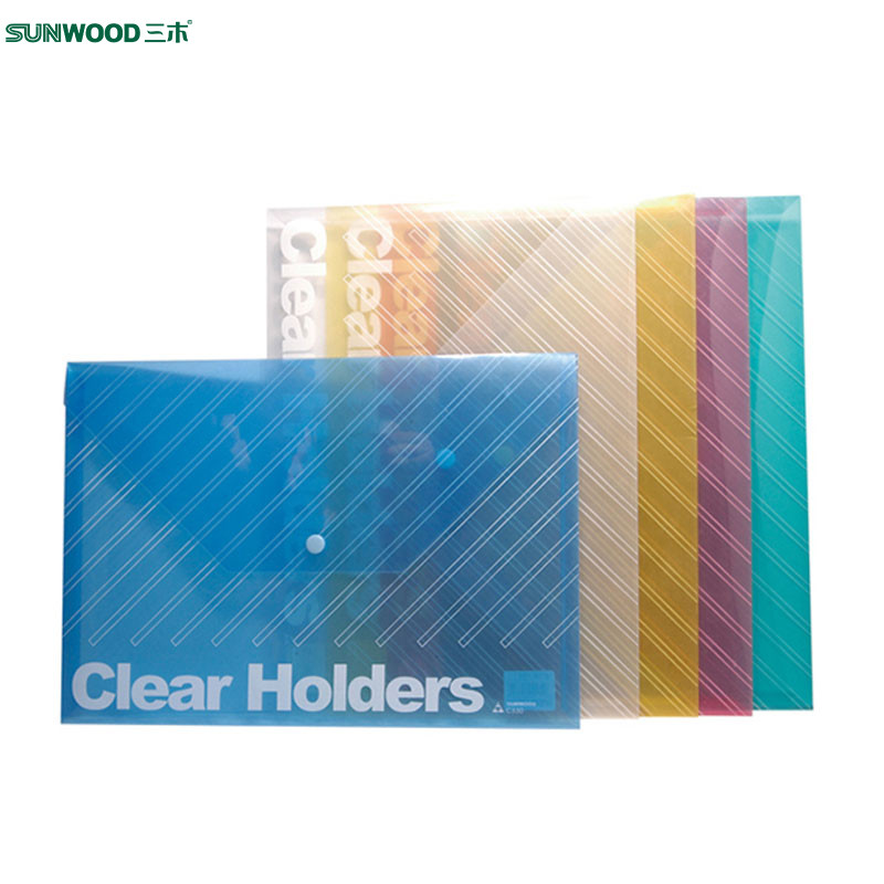 三木(SUNWOOD) C330C310文件袋按扣式(混色)资料袋文件收纳档案袋透明不透明文件袋10个装A4大小