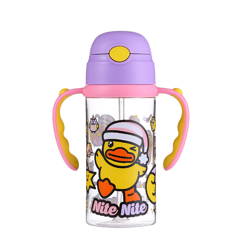 B.DUCK小黄鸭儿童水杯tritan宝宝吸管杯双柄夏季冷水杯吸管水杯300ml 380ml粉柄