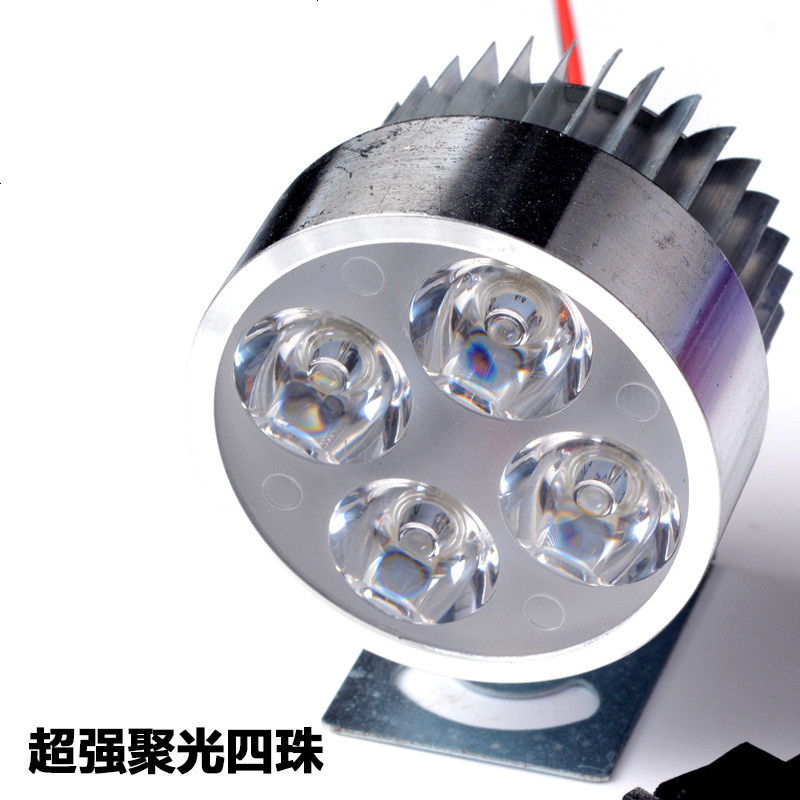 摩托车射灯踏板车外置大灯CB190强光灯LED辅助灯光改装小透镜 超强聚光四珠