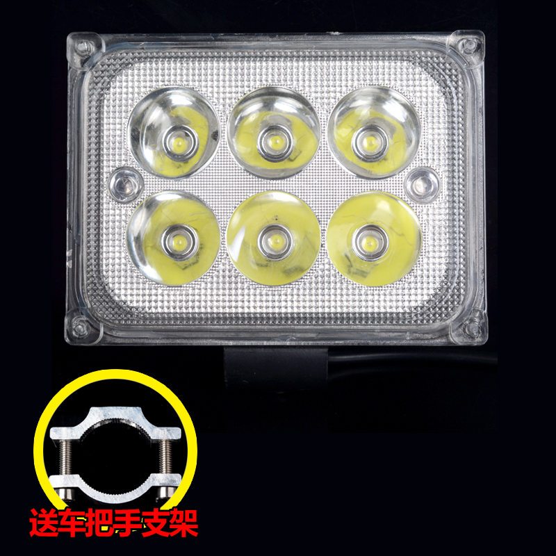 电动车灯强光外置LED大灯超亮改装射灯泡12V-80V激光炮LED摩托车 外置方形六珠+支架