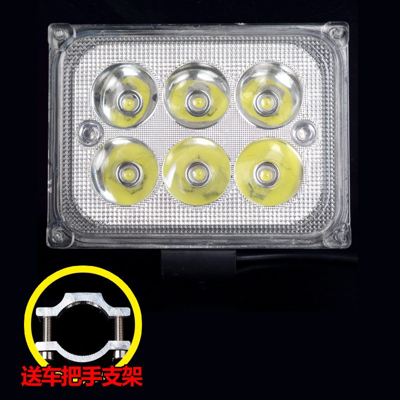 电动车灯超亮led摩托车灯三轮车灯12v48v通用电瓶车灯外置爆闪灯 外置方形六珠+支架