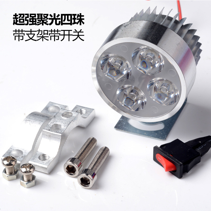 鬼火天使眼恶魔眼摩托车led灯泡超亮灯12v电动车灯改装内置前大灯 超强聚光四珠+支架+开关