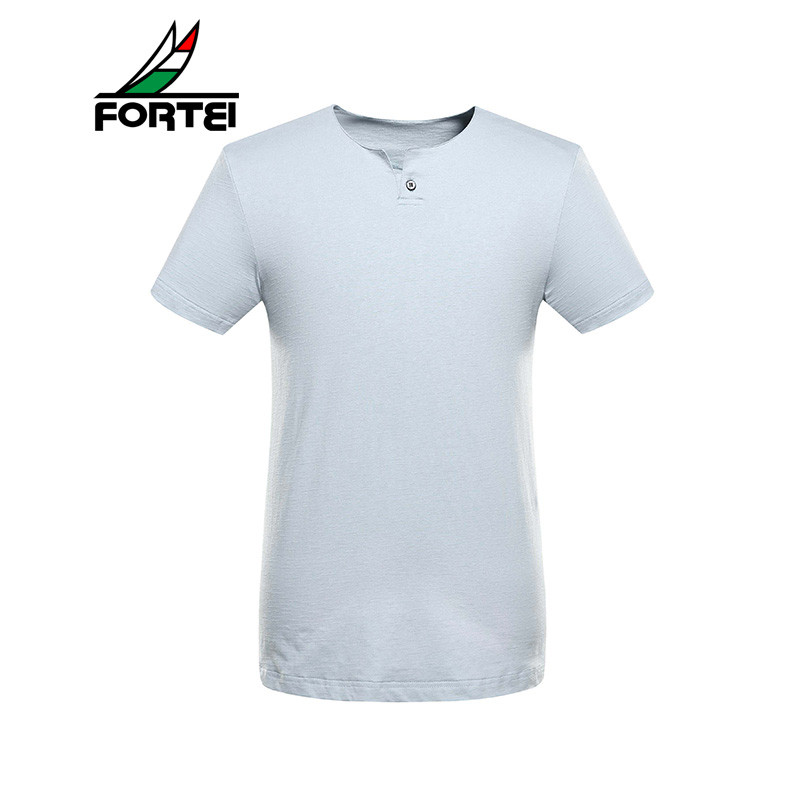 FORTEI富铤 短袖男士夏季个性时尚一粒扣棉质短袖t恤 52(180/XL) 蓝灰色