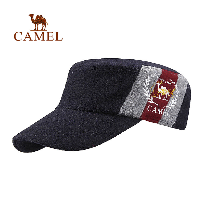 CAMEL骆驼户外运动帽 男女通用羊毛保暖遮阳出游军帽运动帽 深蓝