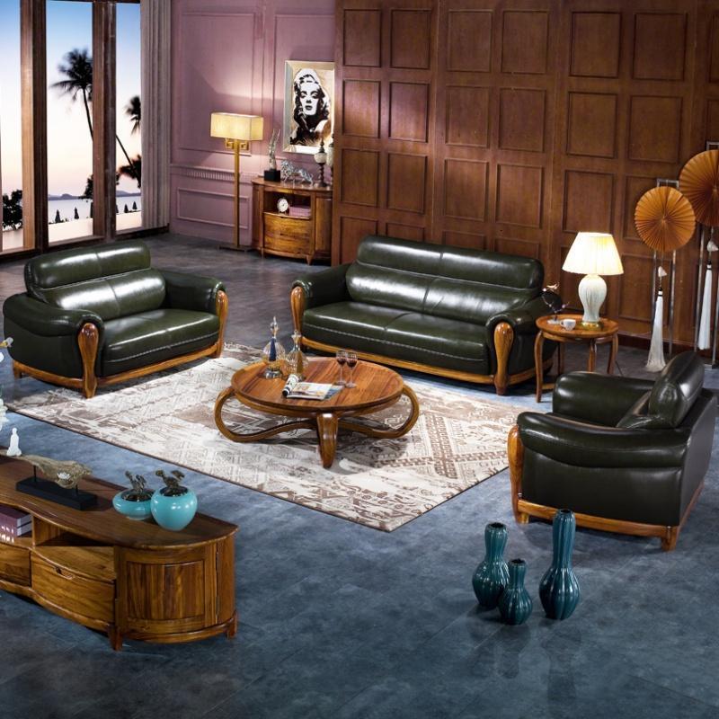 姑苏公馆 实木沙发乌金木沙发皮沙发现代中式沙发组合实木沙发客厅家具 三人位