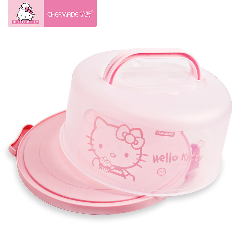 学厨 HELLO KITTY(凯蒂猫) 正版授权 食品级环保pp便携式塑料手提蛋糕盒10寸生日蛋糕盒家用 KT7034