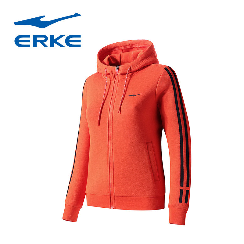 鸿星尔克（ERKE）2018新品女士舒适时尚简约卫衣开衫外套52218314025 XL 炎红色
