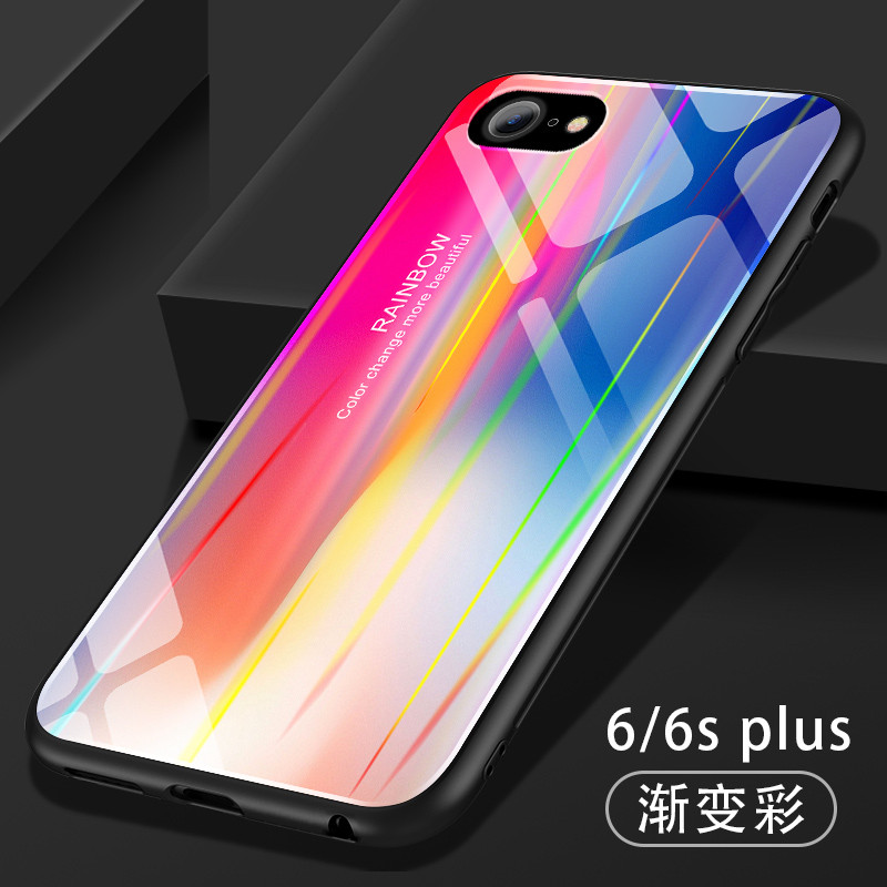 机伴 苹果iphone8plus/7Plus手机壳苹果6/6splus苹果X新款TPU镭射极光渐变钢化玻璃手机壳/保护套 苹果6/6splus-渐变彩