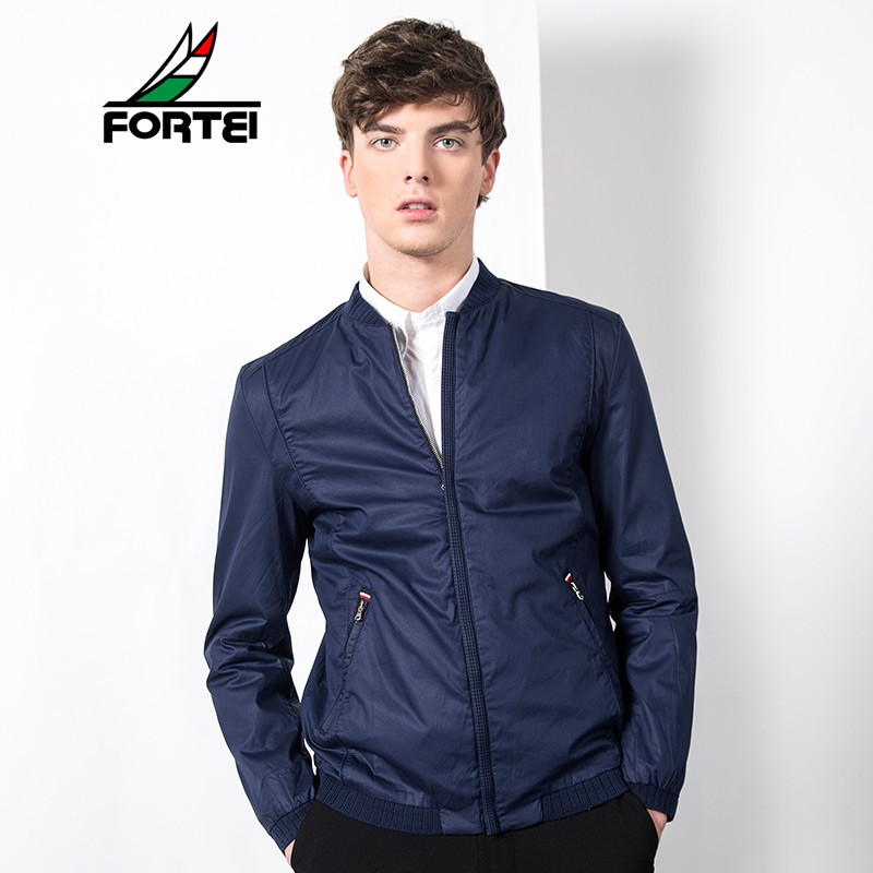 FORTEI富铤 夹克男士时尚清新休闲棒球领纯棉外套 XL(180/96A) 藏青色