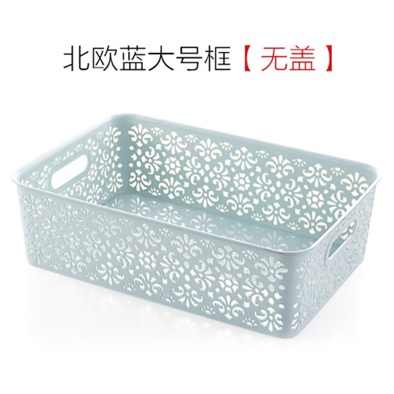 镂空桌面内衣收纳盒抽屉塑料整理箱家用有盖文胸内裤收纳箱_1 北欧蓝大号篮子