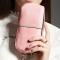 女士钱包牛皮简约时尚化妆包零钱收纳包拉链真皮手拿包_1 浅蓝（小）