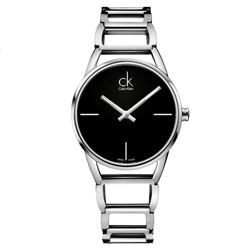 CK卡文克莱表盘直径约32mm STATELY系列女表简约时分针夜光黑盘钢带 石英表 女 K3G23121__996 黑色