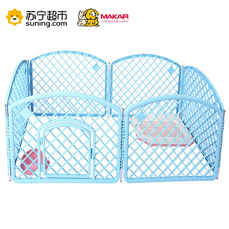 美卡(makar)狗狗围栏幼犬训练塑料围栏宠物围栏狗狗栅栏大型犬泰迪安全门栏护栏狗笼子（四片装无帐篷） 深蓝色