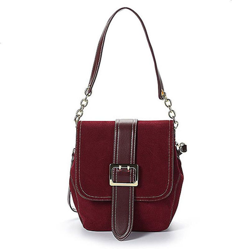Makko女士反绒牛皮单肩斜挎包 均码_紫红
