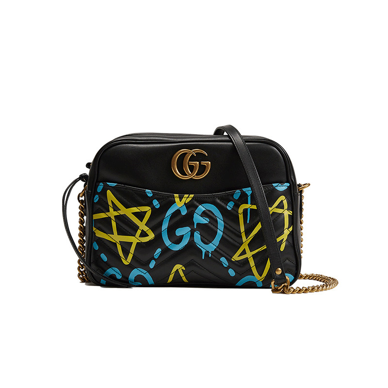 Gucci/古驰 Marmont系列女士GG星星涂鸦绗缝肩背包443499 黑色