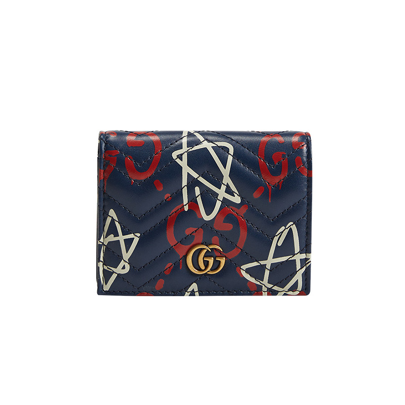 Gucci/古驰 Marmont系列GG星星涂鸦绗缝卡片夹449421 藏青色