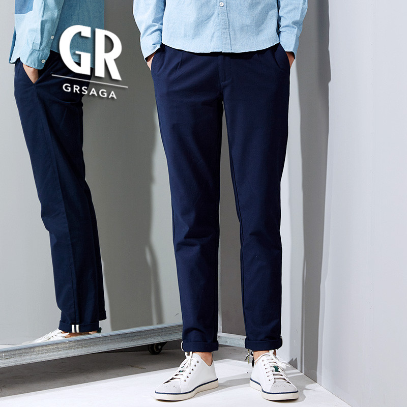 GRSAGA男装时尚藏青色系全棉纯色休闲长裤男_1 XXXL 深蓝色