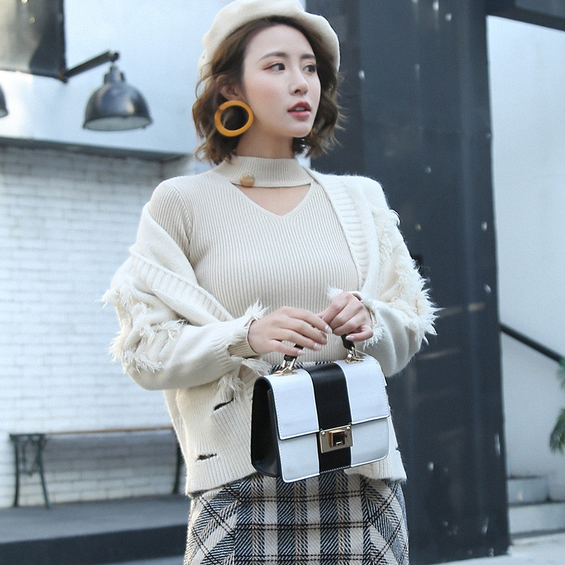 美丽衣橱2018早春季新品针织外套女毛衣外套宽松外搭长袖针织破洞开衫潮 杏色 M