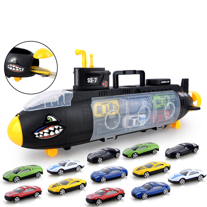 儿童仿真玩具炮艇大手提货柜车送12辆小车玩具车模型