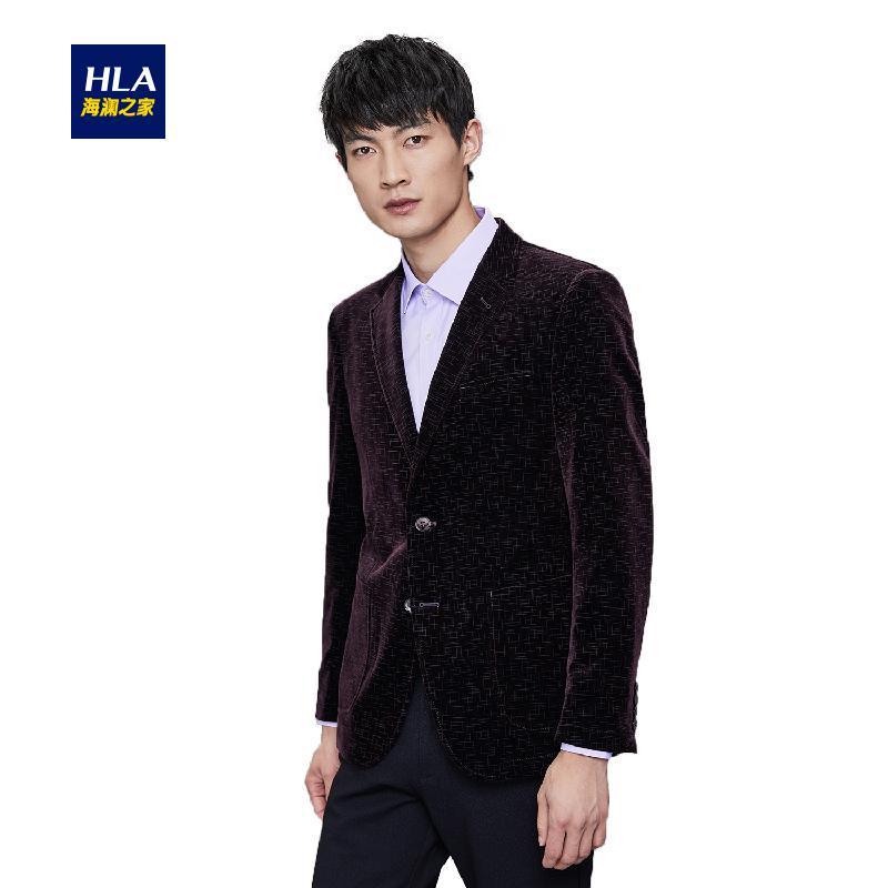HLA海澜之家时尚花纹休闲西服2018秋季新品舒适丝绒单西外套男 180/96A 暗红花纹A1