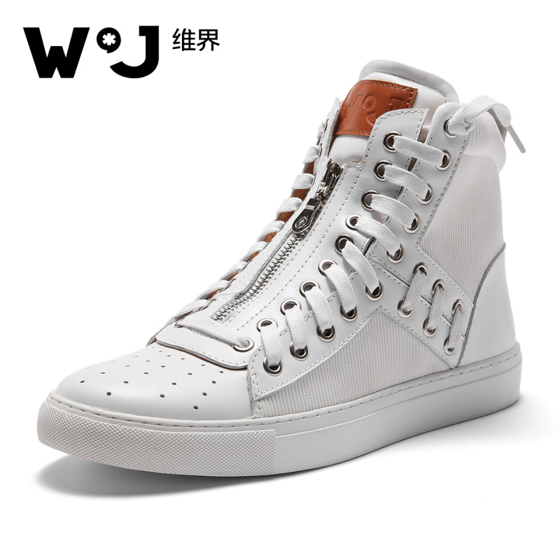 维界高帮板鞋男新款冬季复古时尚休闲鞋潮流青年个性百搭高帮潮鞋 白色 39