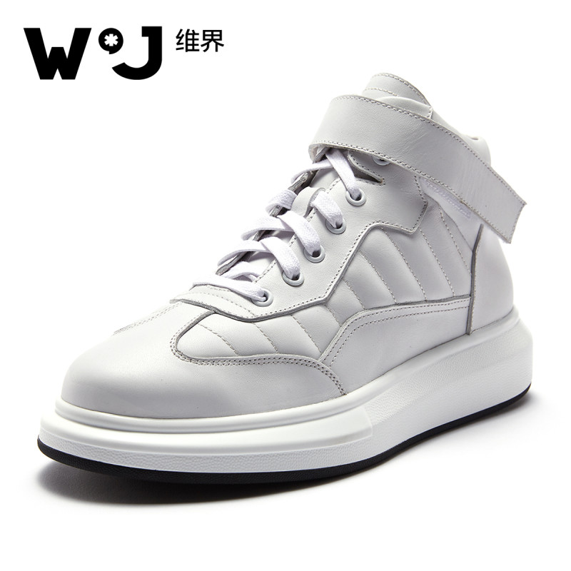 维界男鞋秋季新款韩版时尚高帮板鞋休闲厚底青年个性高帮鞋潮白色 白色 39