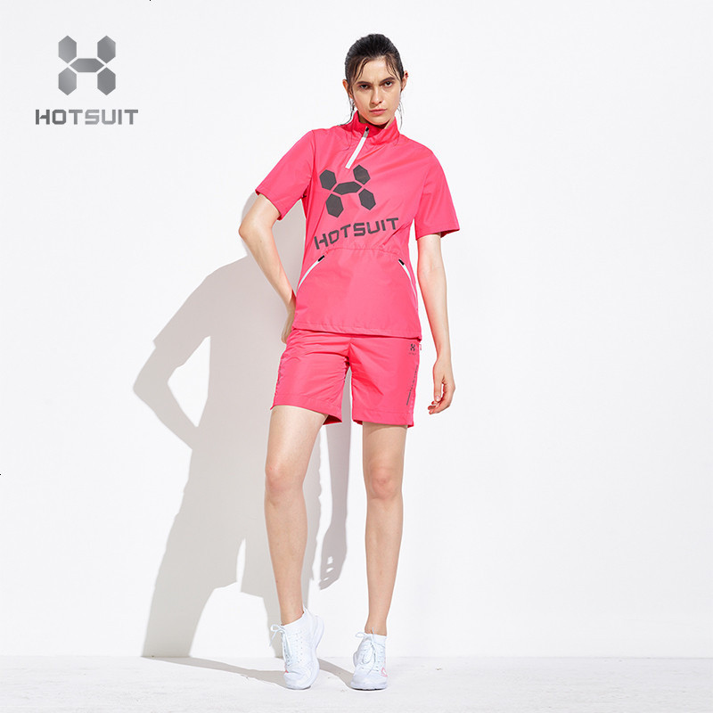 美国HOTSUIT后秀暴汗服女套装短袖爆汗服夏季跑步运动暴汗服 XXL 贴心红