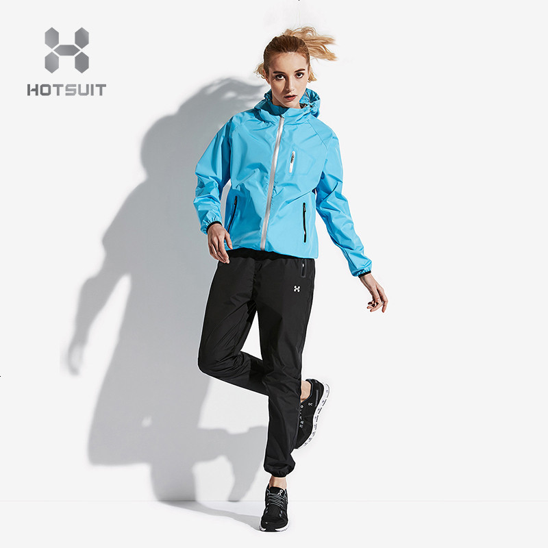 美国HOTSUIT后秀暴汗服女健身服套装运动跑步大码控体服发汗服爆汗服套装 M 月蓝