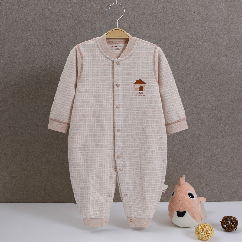 卡比一木 婴儿宝宝纯棉两用档连体衣宝宝爬服银丝格林两用档哈衣KM0810 66cm 褐色