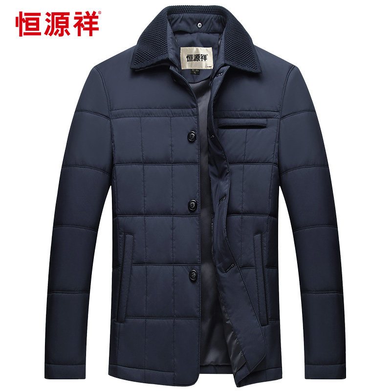 恒源祥男士棉衣冬季新款外套加厚纯色保暖棉服休闲商务中年男装_5 180/96A 藏蓝