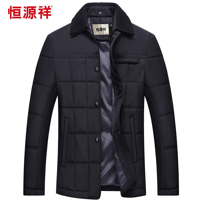 恒源祥男士棉衣冬季新款外套加厚纯色保暖棉服休闲商务中年男装_5 195/108A 黑色